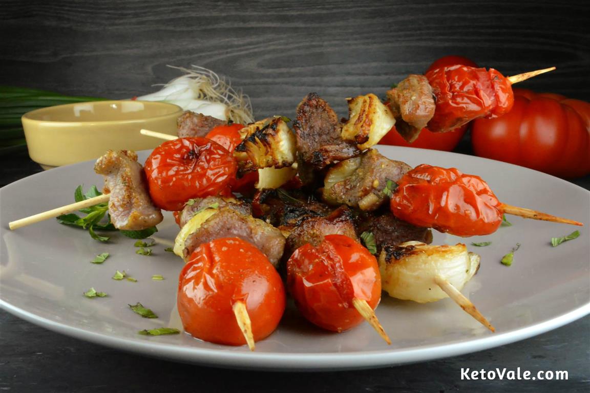 Keto Veal Skewers with Cherry Tomatoes and Onions KetoVale