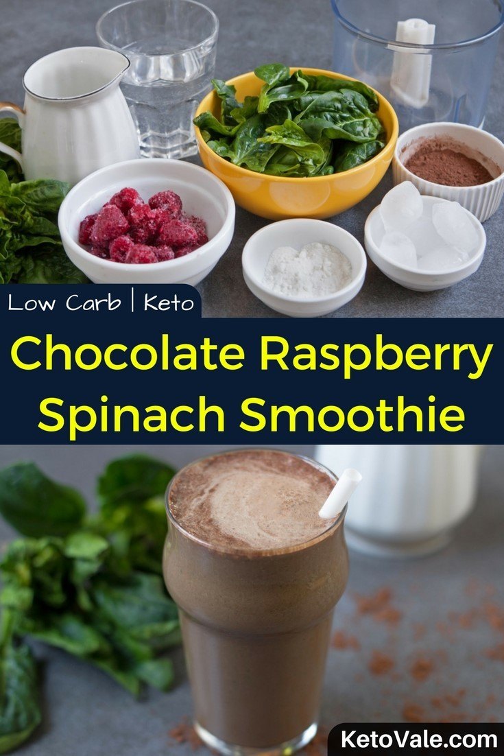 Keto Chocolate Spinach Raspberry Smoothie Low Carb Recipe | KetoVale