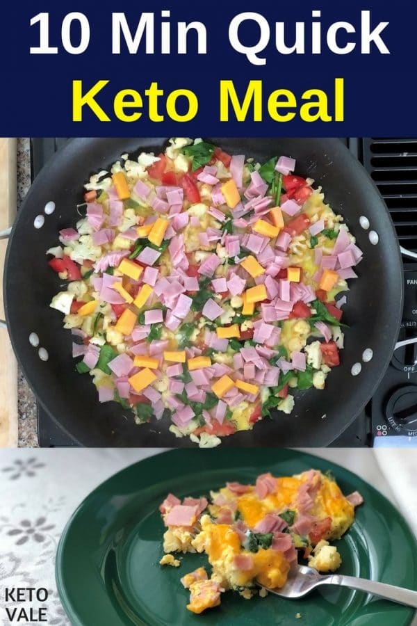 10 Min Quick Keto Meal with Egg, Ham, Cheese, Spinach, Cauliflower ...