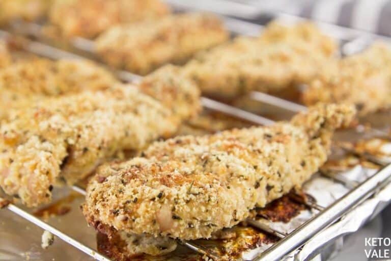 Keto Oven Baked Garlic Parmesan Chicken Tenders Low Carb Recipe | KetoVale